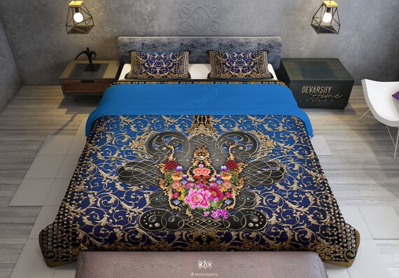 Baroque My Ornamentalist Royal Blue Printed Comforter Duvet Etsy