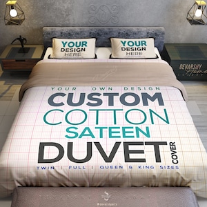 CUSTOM Design COTTON Sateen Duvet Cover + Pillow Shams 4 Sizes Duvet Personalized Bedding Print Your Design on Organic Cotton