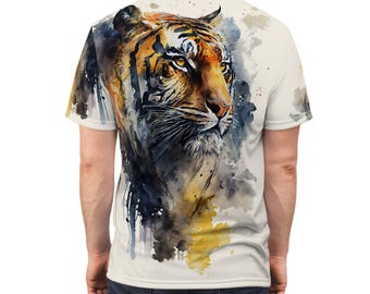 Aquarell Tiger T-Shirt, künstlerischer Tierdruck Unisex T-Shirt, wildes Tiger-Grafik-T-Shirt, stilvolle Freizeitkleidung, handbemaltes Stil-T-Shirt | D20221