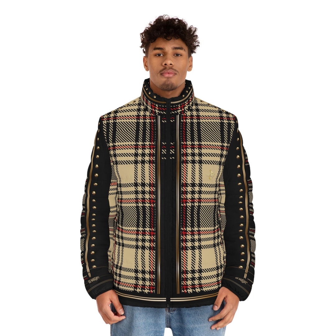 Camel Plaid Puffer Jacket, Unisex Jacket Best Winter Wear, Check Print ...