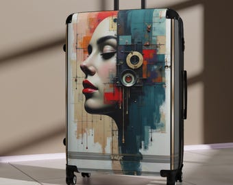 Modern Art Suitcase, Abstract Art Luggage, Hard Shell Carry-on, Jetsetters Gear, Resort Vacation Travel Bag, Travelers Accessory | D20241