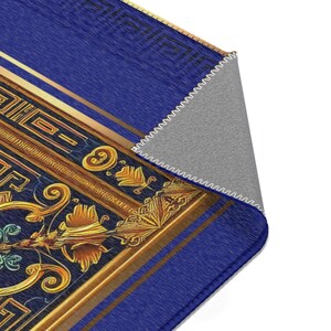 Royal Blue Area Rug, Baroque Blue Carpet, Printed Area Rug, Bedroom Carpet, Chenille Area Rug, Ornate Blue Carpet