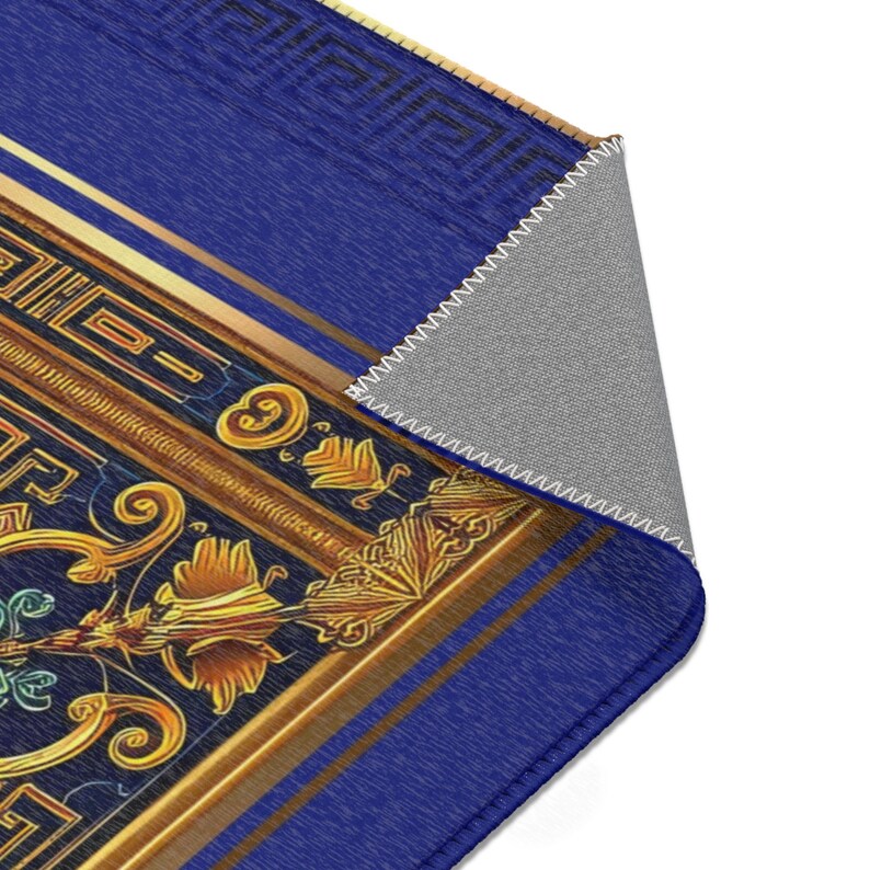 Royal Blue Area Rug, Baroque Blue Carpet, Printed Area Rug, Bedroom Carpet, Chenille Area Rug, Ornate Blue Carpet
