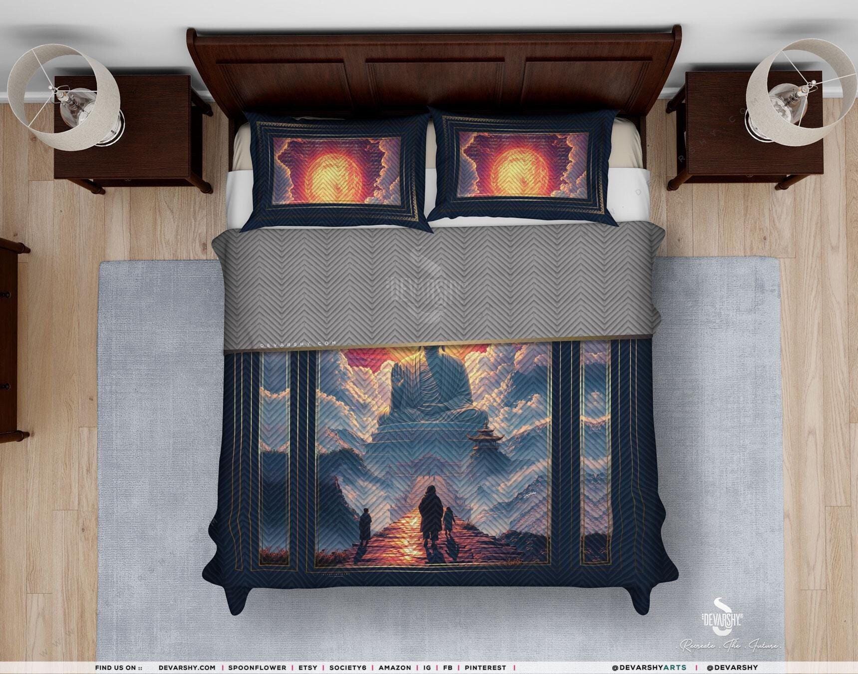 オーダー専用ページ Buddha Quilted Coverlet & Pillow Sham, Spiritual Bedspread