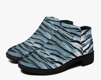 Botas con estampado de tigre blanco, botas chukka de microgamuza, botas unisex con cremallera, botas de microgamuza sintética, botas de alta calidad, botas con estampado animal