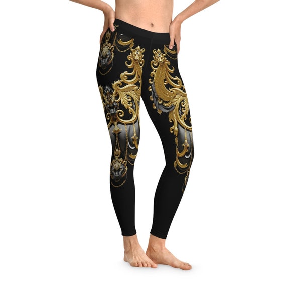 Baroque Panther Leggings Golden Decorative Leggings Women Black Spandex Leggings Animal Print Leggings Women Lounge Wear X3449 Etsy