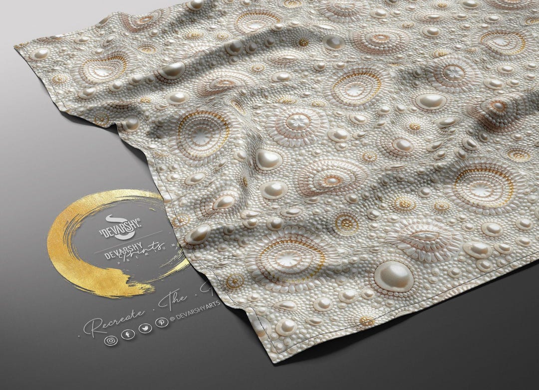Combed Pattern White Pearls Pattern Fabric, Combed Cotton Prima Fabric by the Yard ...