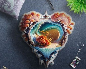 Oreiller pittoresque en forme de coeur Coussin personnalisé paysage tropical Coussin en forme de coeur en 4 tailles Best-seller cadeau pour elle | X3384