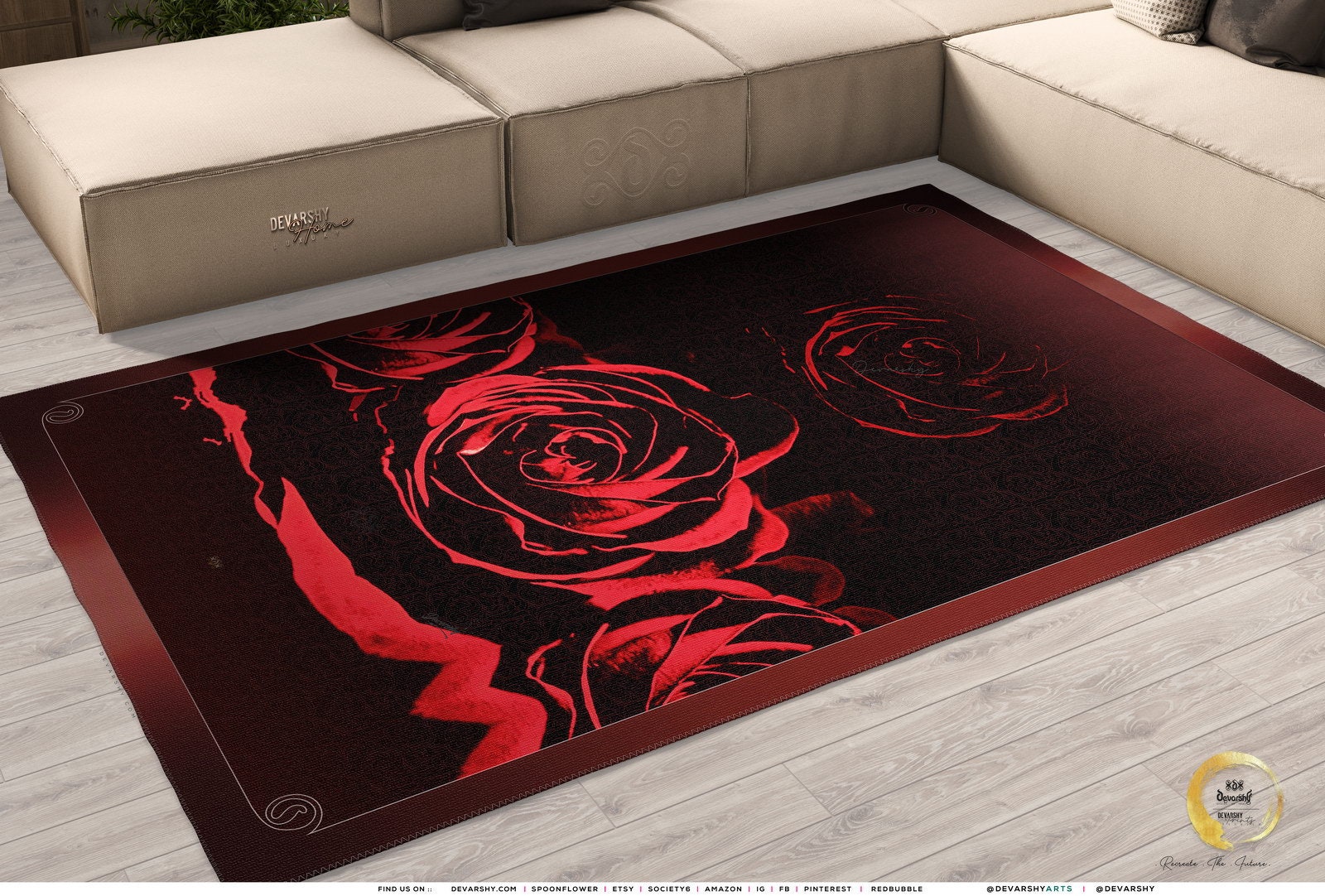 Red Rose Floral Area Rugs Available in 3 sizes 10003D Etsy