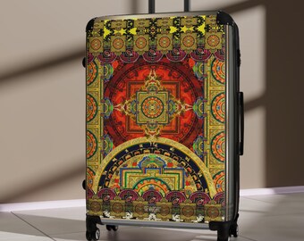 Tibetanischer Mandala-Koffer, Hartschalen-Handgepäck, Boho-Mandala-Gepäck, Urlaubs-Reise-Ausrüstung, Jetsetter-Reise-Accessoire, Spinner-Tasche | 104998