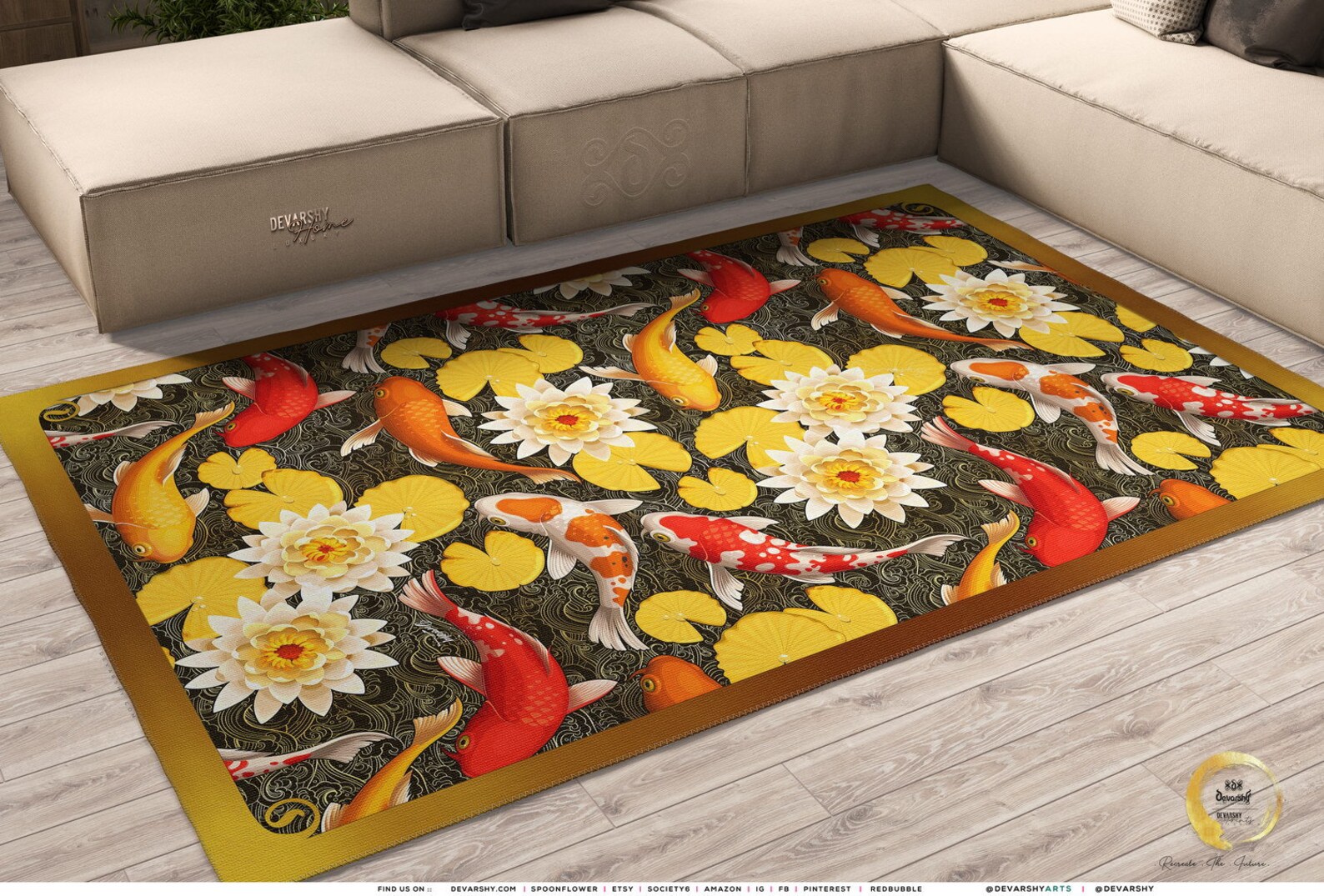 Yellow Japanese Koi Fish Area Rug Available in 3 sizes Etsy