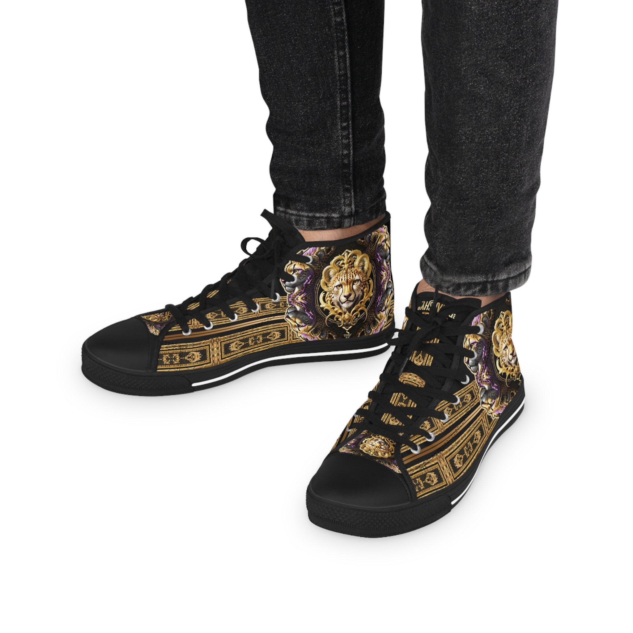 Prince Cheetah Print Shoes Men High Top Sneakers Black White Canvas Shoes Golden Baroque Shoes 2239 Etsy Canada