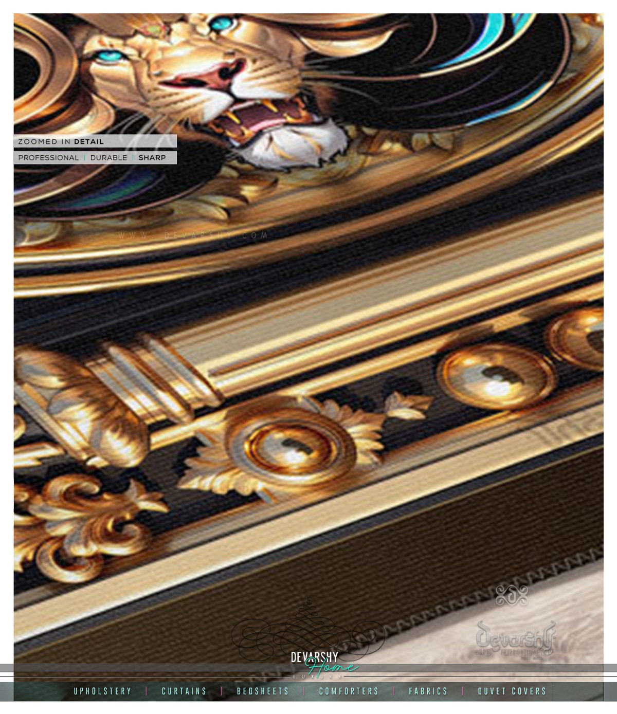 華やかなライオンエリアラグ バロック調ライオンカーペット 3サイズ