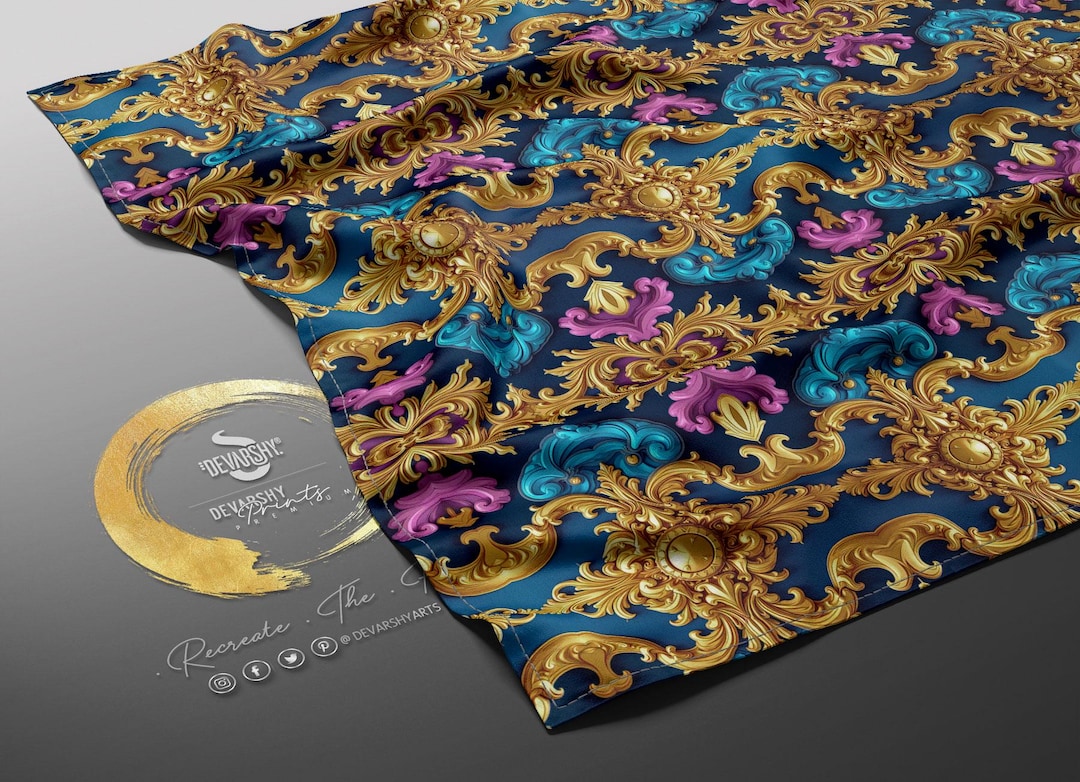 Authentic Rococo Textiles Ornate Rococo Fabric, Combed Cotton Prima Fabric by the Yard, Spun Poly ...