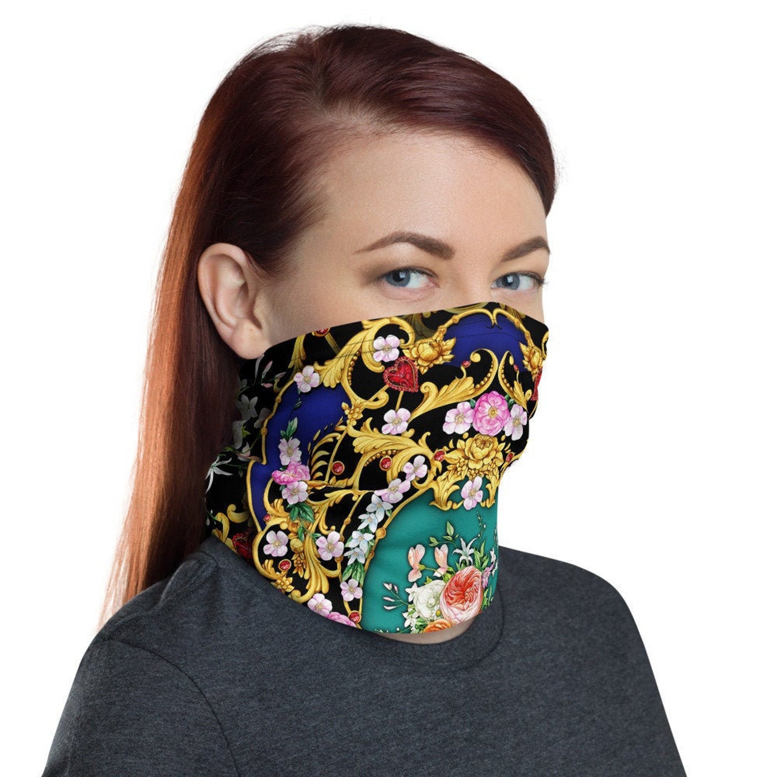 European Baroque Floral Neck Gaiter Fabric Mask Neck Tube PF Etsy