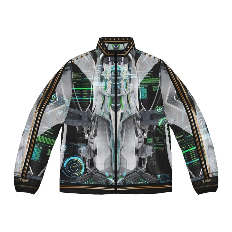 Cyberpunk Puffer Jacket, Tech Robot Print Coat, Sci-fi Winter Jacket ...