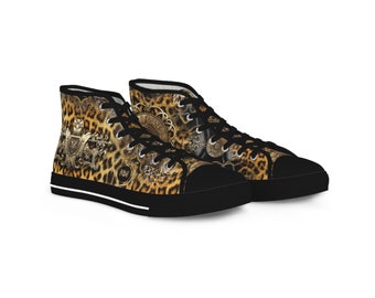 Baroque Leopard Shoes, Unisex High Top Sneakers, Animal Print