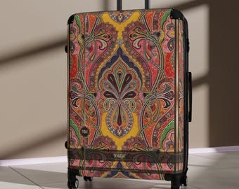 Koffer met paisleypatroon, harde handbagage, levendige paisley-bagage, stijlvol reisaccessoire, jetsetteruitrusting, boho-reistas | D20113