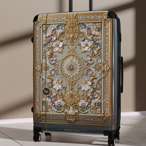 Grey Florals Suitcase, Baroque Floral Luggage, Hard Shell Suitcase, Floral Print Luggage, Luxury Holiday Gift Travel Suitcase | 104936