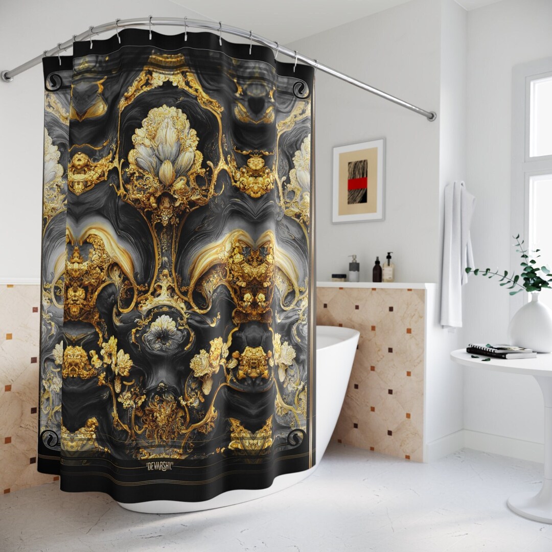 Gilded Grandeur Baroque Shower Curtain, 3 Colors Option D20155 Etsy