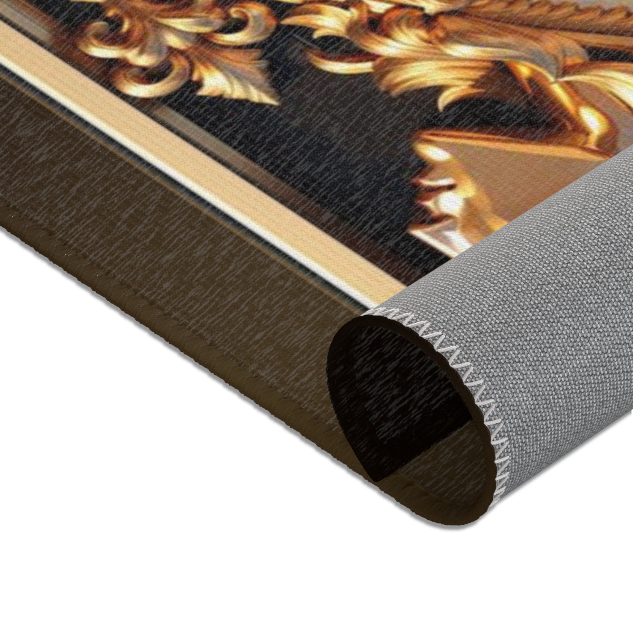 ライオンデザイン カーペット 約94cm x 69cm 華やかなライオンエリアラグ バロック調ライオンカーペット 3サイズ