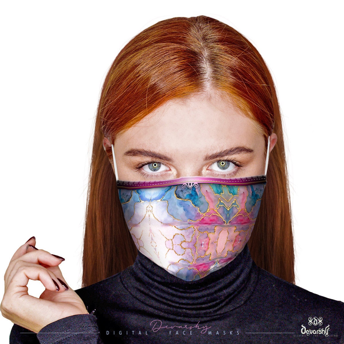 Aqua Japanese Kintsugi Face Mask With Filter and Nose Wires Etsy