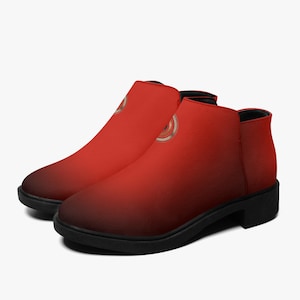 Red Chukka Boots, Faux Suede Boots, Unisex Boots Shoes, Faux Leather Boots, Printed Red Boots, Gold Zipper Boots, Unisex Footwear Shoes