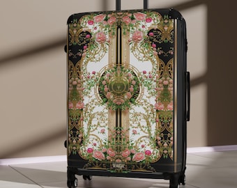 Valise décorative à fleurs, Bagage à main rigide, Bagage à fleurs roses, Sac de voyage pour les vacances, Équipement de la jet-set, Accessoire de voyage | D20207B