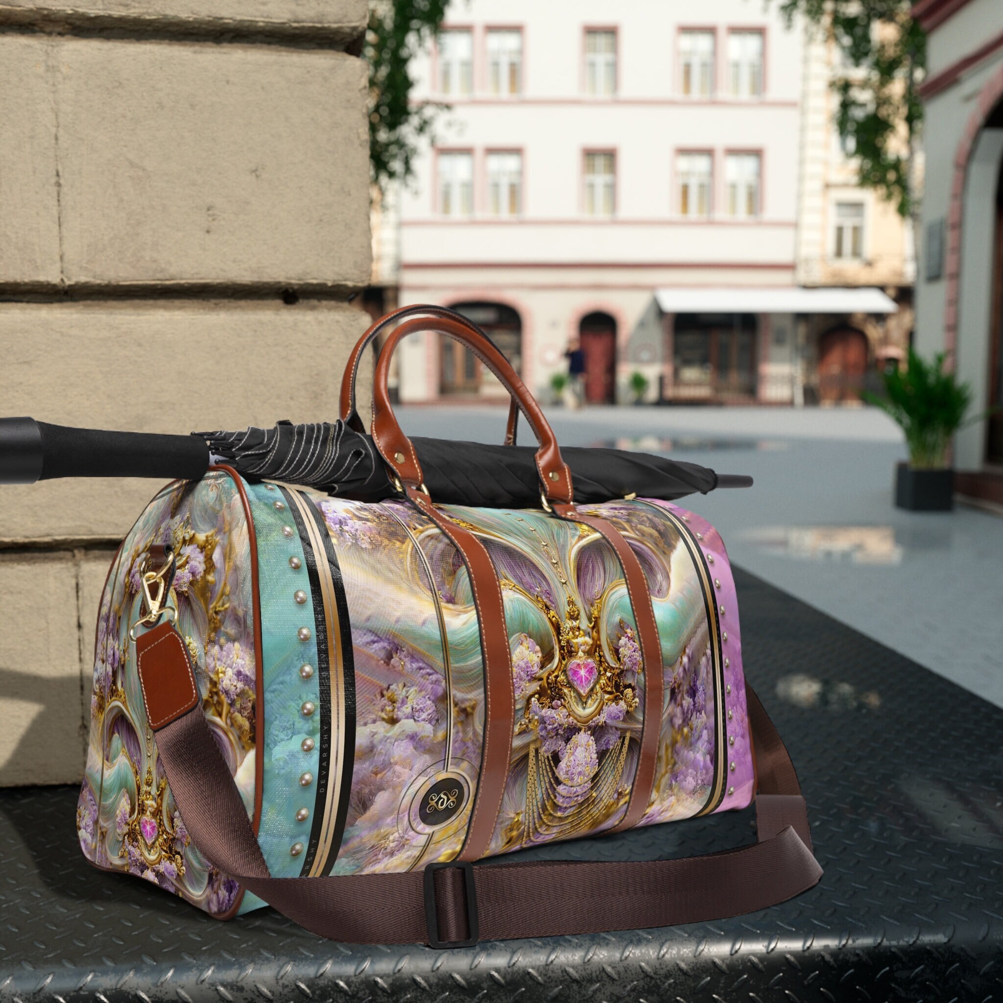 Beautiful Floral Bag PU leather Bag Waterproof Travel Bag Fleur De Lis Duffle Bag Leather Luggage