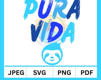 Costa Rica Sloth SVG|PNG|PDF Cut File for Vinyl Cutting Machine, Sloth digital download file, Sloth Pura Vida Tshirt Art, Sloth Tee shirt