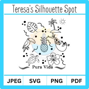 Costa Rica Pura Vida SVG|PNG|PDF Cut File for Vinyl Cutting Machine, Costa Rica digital download file, Sloth Pura Vida Tshirt Art, Tamarindo