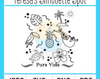 Costa Rica Pura Vida SVG|PNG|PDF Cut File for Vinyl Cutting Machine, Costa Rica digital download file, Sloth Pura Vida Tshirt Art, Tamarindo