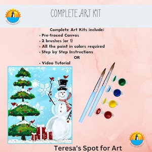 Snowman Painting Art Kit: DIY Canvas, Brushes & Video Tutorial