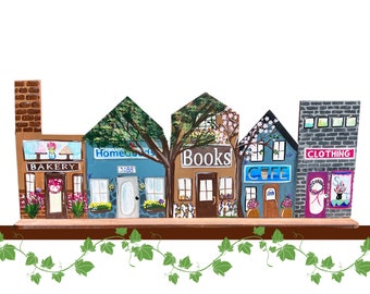 Hand Painted Spring Village Shelf Sitter: Main Street USA Decor