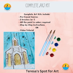 Winter Chapel DIY Paint Kit: Pre-Traced Canvas & Video Tutorial