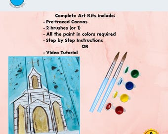 Winter Chapel DIY Paint Kit: Pre-Traced Canvas & Video Tutorial