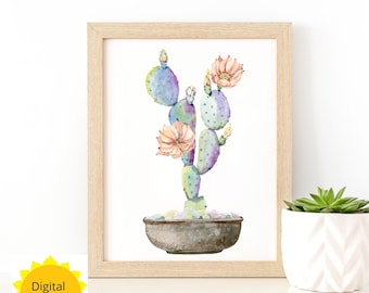 Succulent Watercolor Art Print: Cactus Home Decor (Digital Download)