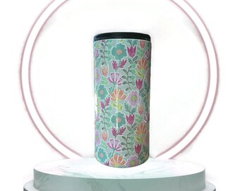 Floral Skinny Can Cooler: Stainless Steel Seltzer Beverage Holder