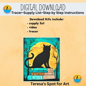 Halloween canvas painting tutorial/Instant download/ learn how to paint/ art video lesson/ Beginner/ diy Halloween painting/Black Cat DIY