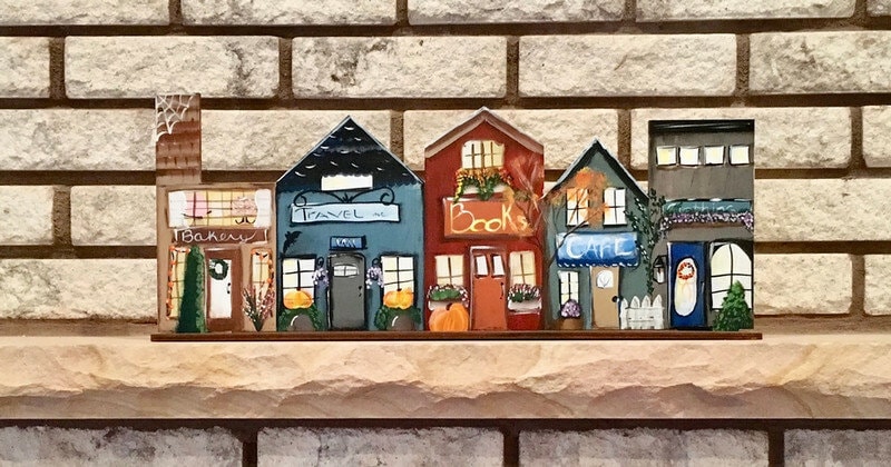 Hand-Painted Wooden Village: Fall Mantel Shelf Sitter Decor