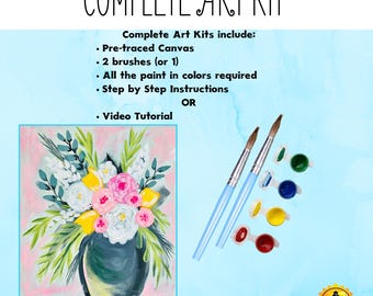 Spring Flower Vase Acrylic Painting Kit: DIY Art Party, Beginner Friendly