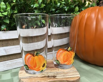 Pumpkin Pint Hand Painted Glasses for Craft Beer IPA lover|Fall lover