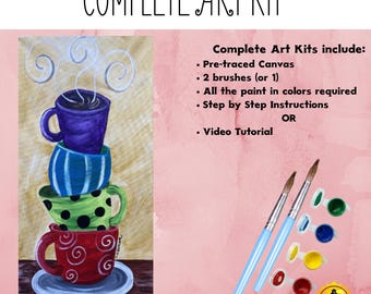 Mother's Day Teacups Acrylic Painting Kit: DIY Art for Beginners