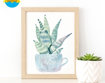 Watercolor Succulent Art Print: Home Decor (Digital Download)