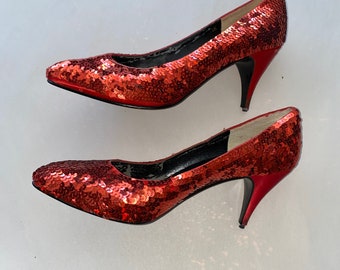 red sequin sandals