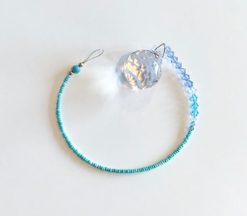 30 cm Crystal Prism With 14 Blue Crystals Crystal Sun Catcher