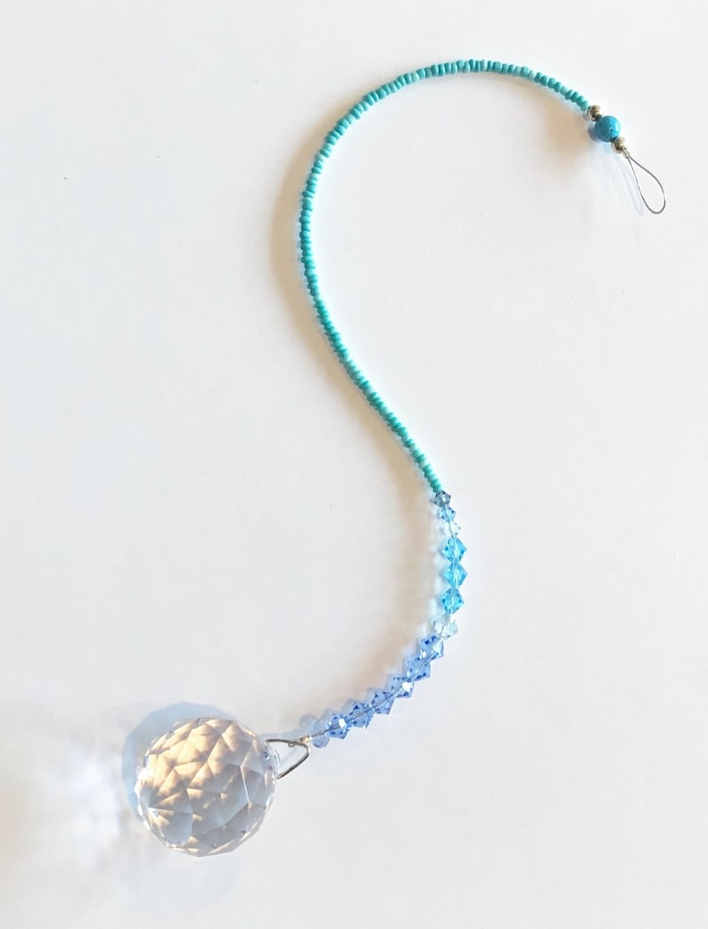 30 cm Crystal Prism With 14 Blue Crystals Crystal Sun Catcher