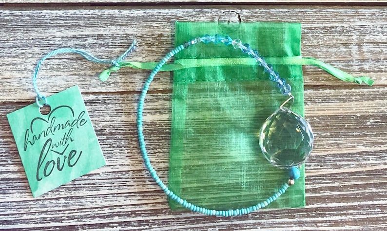 30 cm Crystal Prism With 14 Blue Crystals Crystal Sun Catcher