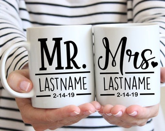 Personalized Mr. & Mrs. Wedding Mugs, Couple Gift
