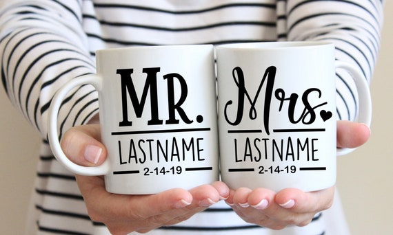 Personalized Mr. & Mrs. Wedding Mugs, Couple Gift